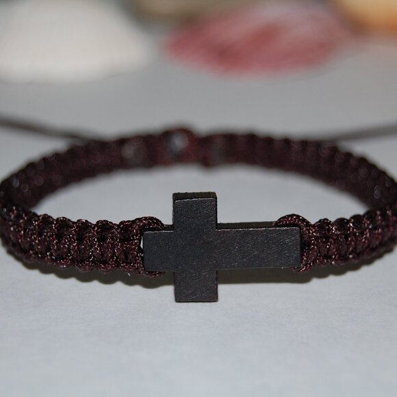 Cross Bracelet,Wooden Cross Bracelet,Cross Brown Bracelet,Drawstring Style - Picture 1 of 2